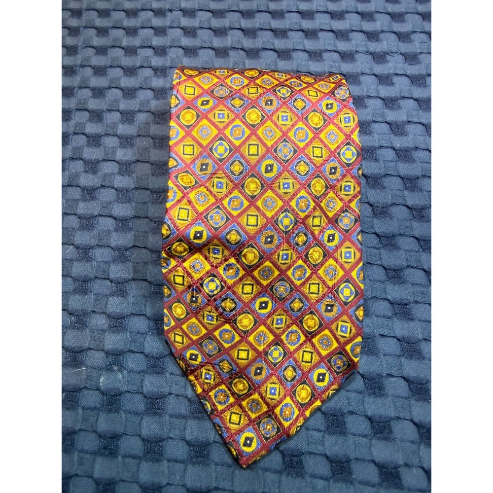 Stefano Ricci Fifth Avenue Tie 100% Italian Silk Gold Red Geometric